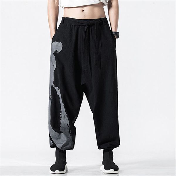 

мужские брюки льняные сыпучие шаровары hip hop black casual men уличная одежда новая весна осень breathabletrousers большой размер 5xl