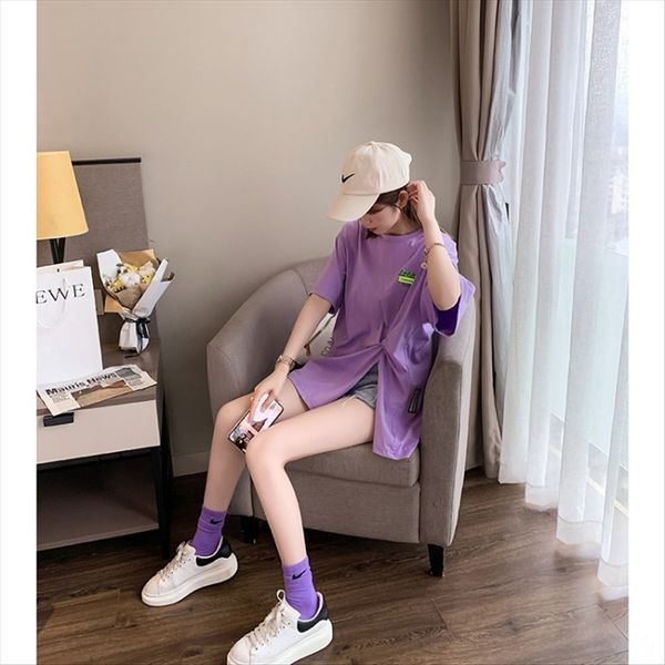 

loose slim design sense niche split short-sleeved women's t-shirt summer clothes 2020 loose slim design sense niche split short-sleeved, White