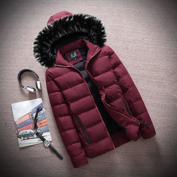 

winter men parka jacket hat detachable outerwear 2019 thick warm solid color men's coat cotton-padded windbreakers overcoat 1424, Tan;black