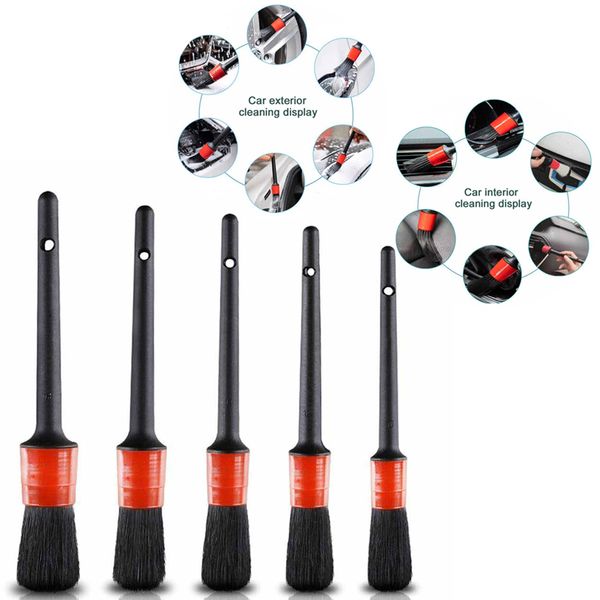 

5 pieces auto car detailing brush set soft hair bristles brush for cleaning wheels/engine/interior/emblems/exterior/air vents