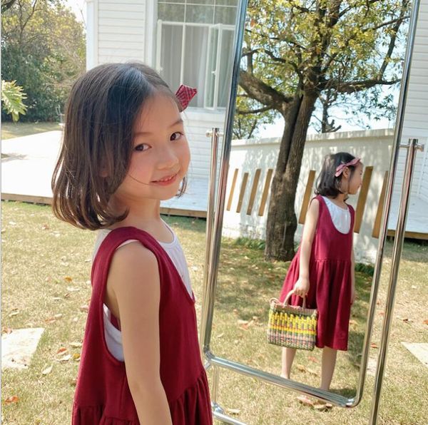 

2020 new arrival baby girls vest dress summer kids girls dresses 2-7 years, Red;yellow