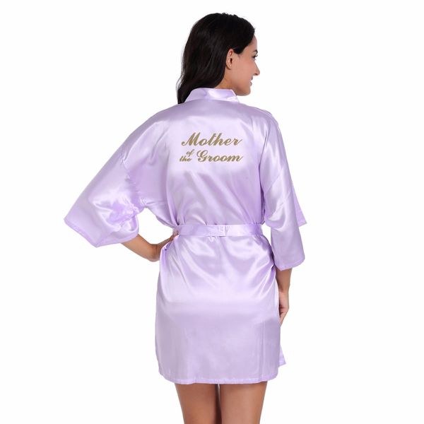 

light purple mother of the groom letter golden kimono robes faux silk women bachelorette wedding preparewear bridal party robes, Black;red