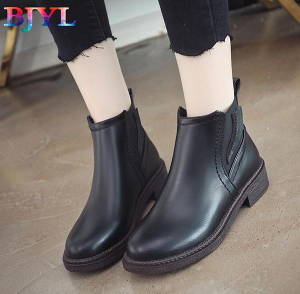 

bjyl booties women's flat and bare boots 2018 autumn new boots women's british wind student short, Black