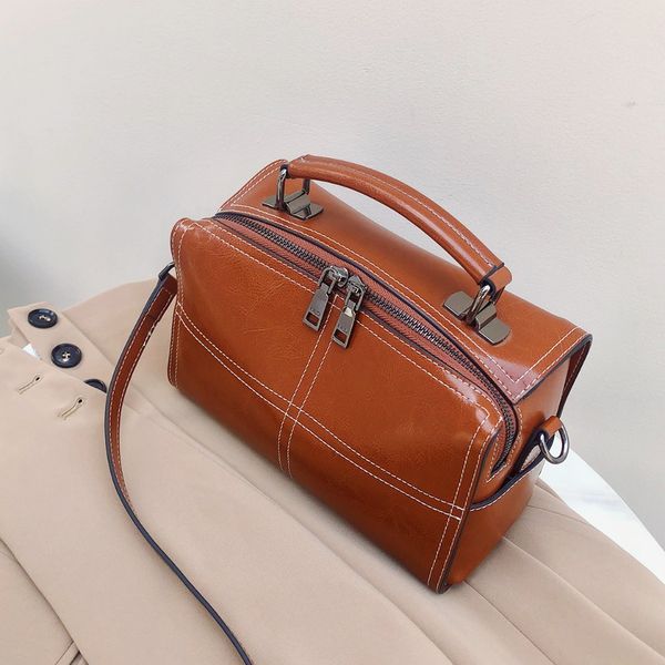 

brown leather handbag retro 2020 new classic single shoulder diagonal small bag ladies casual portable small square bag 282