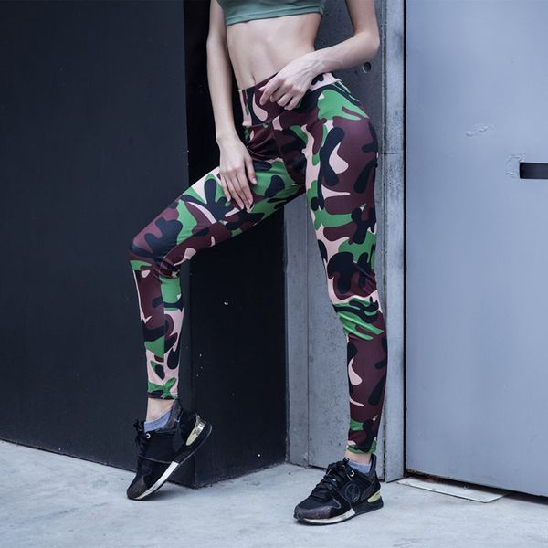

summer women yoga pants sport camouflage leggings print breathable pants quick dry trouser high waist compression gym fitness, White;red