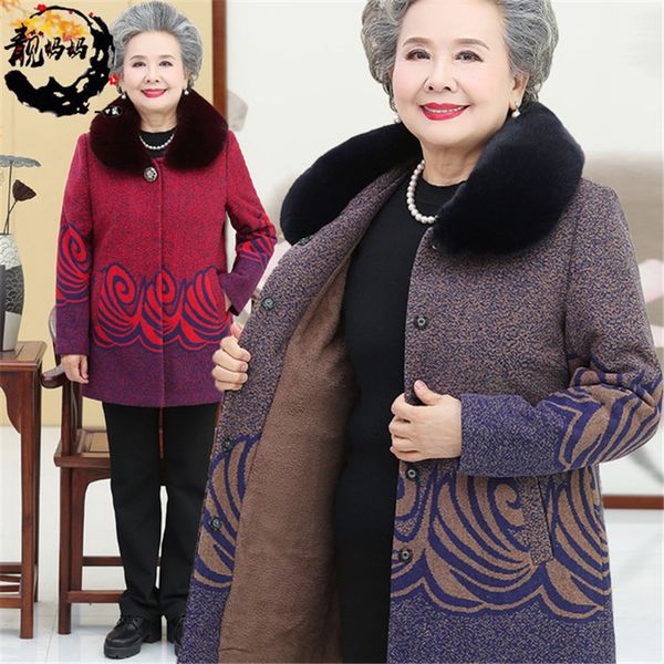 

women's down & parkas older 60-80 women clothing winter jackets plus size 5xl coat mid-length velvet padded warm granny outfit outerwea, Black