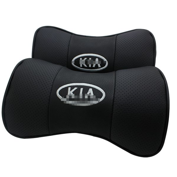 

2pcs car headrest pillow black leather look seat neck rest cushion for kia