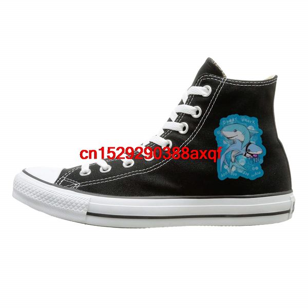 

high-canvas shoes sneaker daddy tshirt shark doo doo doo casual walking shoes for mens womens, Black