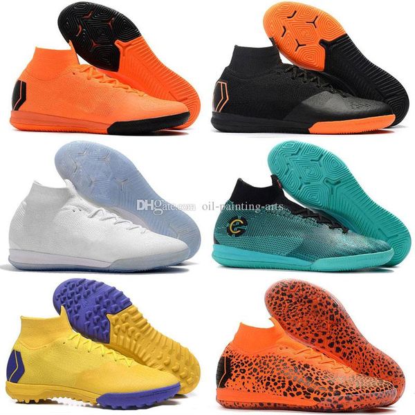 

men mercurial superfly vi 360 elite ic football boots neymar jr acc indoor soccer shoes cristiano ronaldo superflyx 12 tf soccer cleats, Black