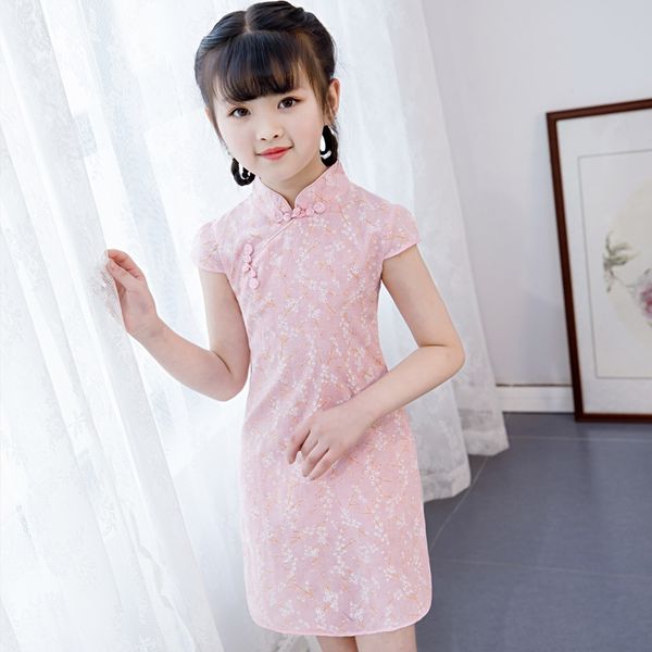 

children's cheongsam cotton and linen show off theme costume ethnic clothing in summer little girl 3-year-old cheongsam modified dress, Red