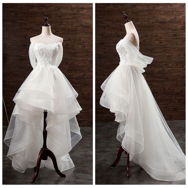 

elegant strapless white boho wedding dresses tiered lace appliques plus size wedding dresses hi-lo a line wedding dresses with lace up back