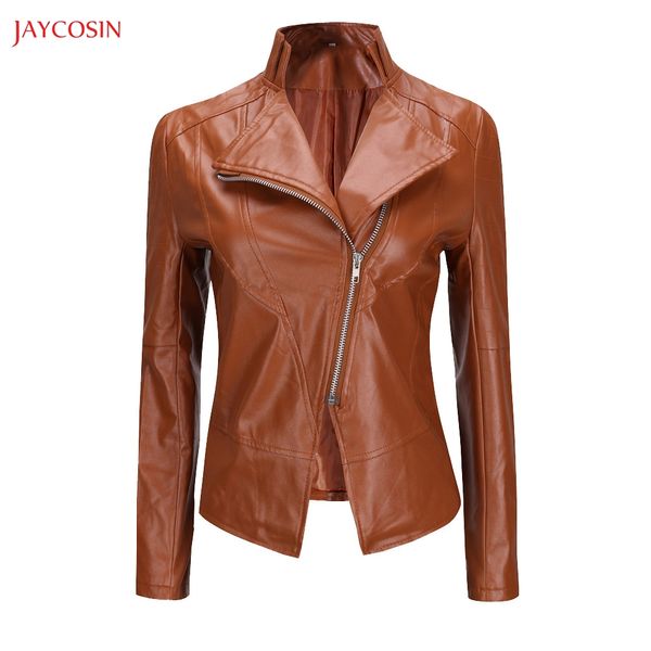 

jaycosin clothes fashion autumn winter warm leather jacket parka zipper overcoat outwear women short motorcycle coat leather, Black;brown
