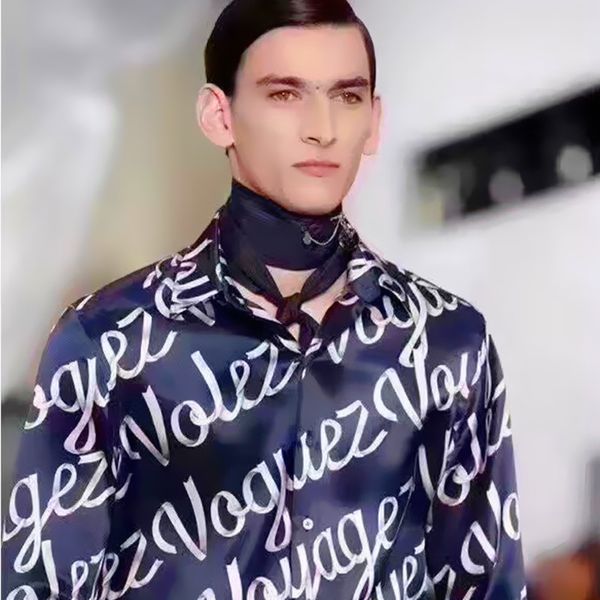 

2019 new silk printed shirt for men slim long sleeve shirt -3xl fashionable printed men's, White;black