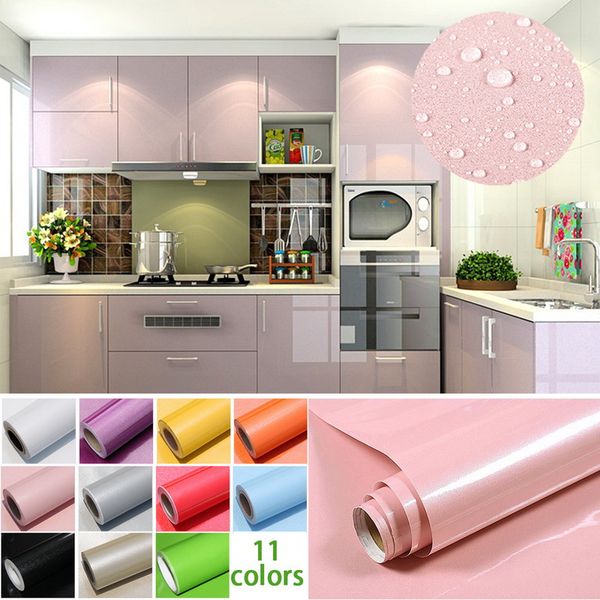 

1m/roll pvc glossy waterproof cabinet wallpaper self adhesive contact paper cabinet for door furniture stickers bathroom kitchen