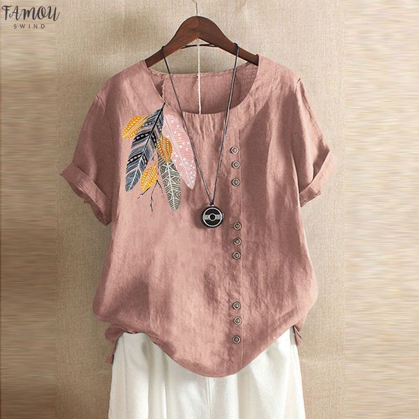 

plus size summer womens and blouses vintage print women ladies tunic blouses woman 2020 short korean fashion clothing, White