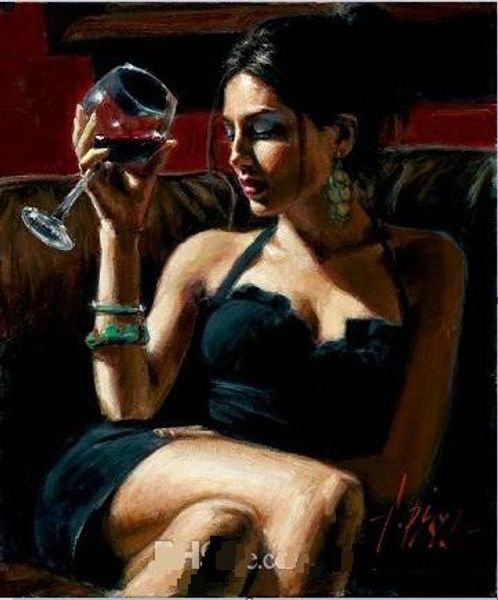 

tess iv red wine by fabian perez hand painted &hd print famous impressionism portrait art oil painting on canvas home deco multi sizes fp001