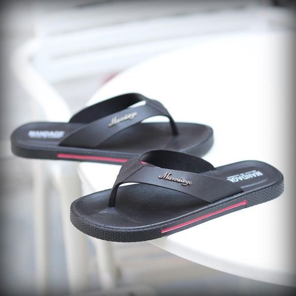 

men's shoes sandals and slippers soft leather flip flops comfortable clip toe non-slip soft bottom wear-resistant holiday beach shoes, Black
