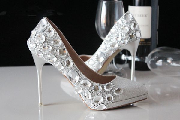 Rhinestone Red Wedding Shoes Fashion Silver High Heels Crystal