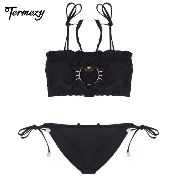 

прекрасный косплей мультфильм cute лолита cat collar проколол бюстгальтер краткий набор kawaii женщин нижнее белье сексуальное белье (bell c, Red;black