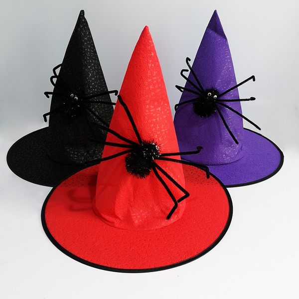 

hat halloween witch hat patterned woolen spider wizard hat magician cap ghost festival cosplay personality dress up, Blue;gray