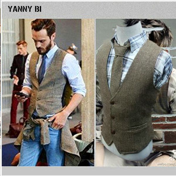 

mens winter slim plaid european style vintage suit vest men new woolen vest fashion brand design waistcoat casual lapel ma-13, Black;white