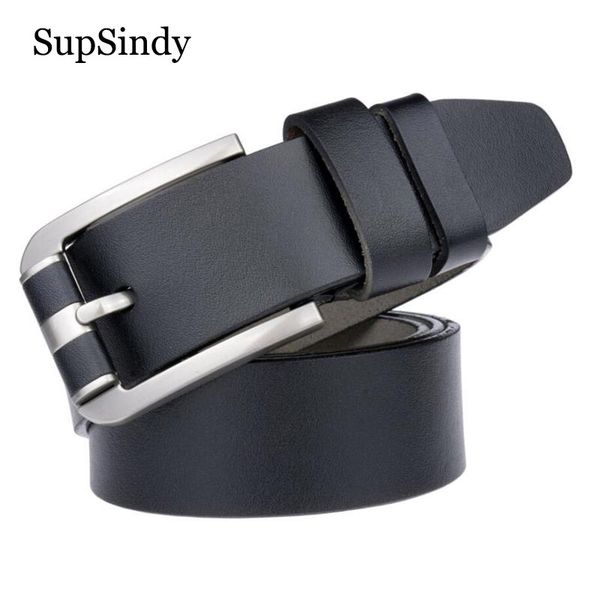 

supsindy leather men belt vintage alloy pin buckle cowhide male waistband black luxury genuine leather belts for men quality, Black;brown