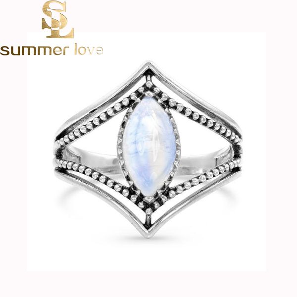 

vintage moonstone rings for women antique tibetan silver water drop round crystal ring boho indian style silver jewelry girls ladies gifts, Golden;silver