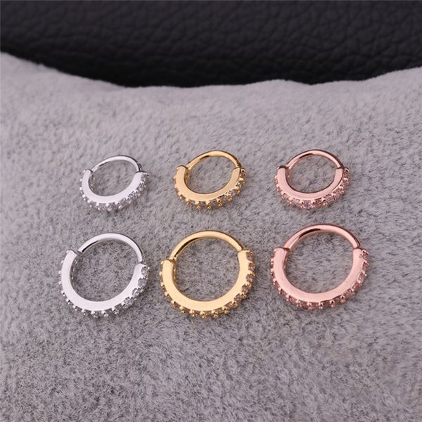 

boako 1pc silver / gold / rose gold color cz hoop nose ring daith earring snug piercing tragus helix cartilage earring x7-m2, Slivery;golden