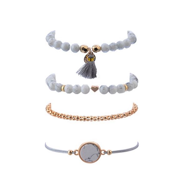 

4 pcs/set bohemian charm bead bracelet women tassel bangles gold heart bracelets sets jewelry party gifts, Black
