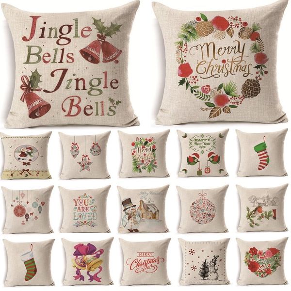 

1pcs 43 * 43см рождественские колокольчики pattern хлопок белье подушка подушка штурман диван декоративные наволочки, 40479