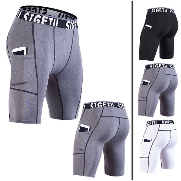 

2020high elastic gym shorts men dry fit running shorts football phone pocket design fitness sport workout short leggings, Black;blue