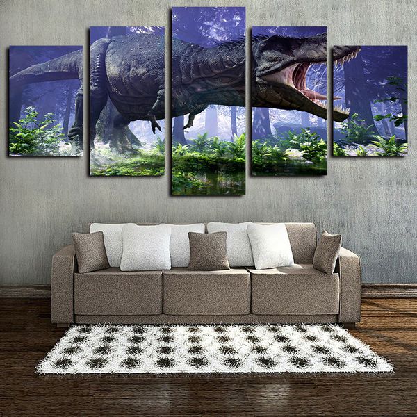 

5 panels forest world park dinosaurs artworks canvas wall art for home decor abstract poster hd canvas print oil painting