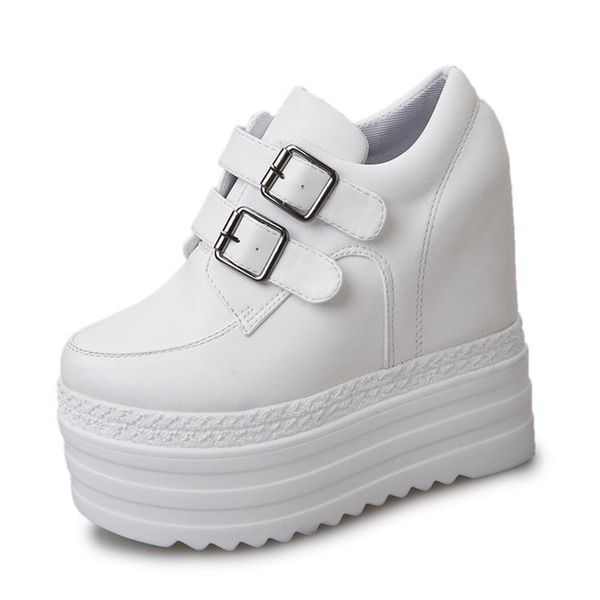 

wedge heels 13cm thick sole loafers white shoes woman pumps shoes female black platform shoes ladies moda mujer casual fashion