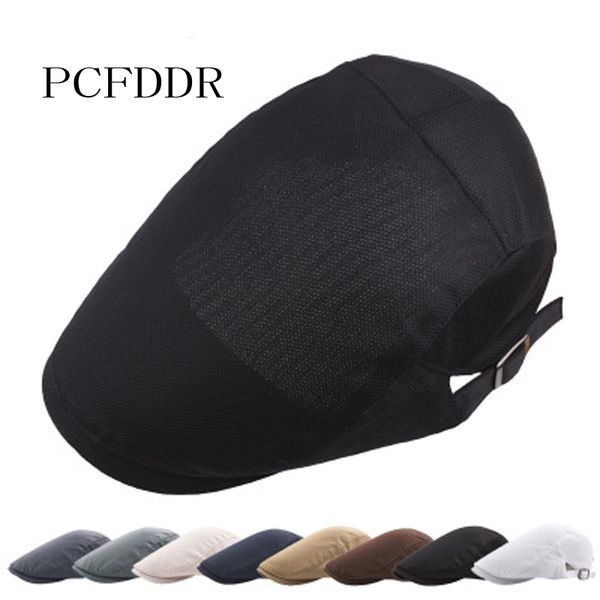 

pcfddr mesh hat summer man's pure color duck tongue hat outdoor sunshade sunscreen breathable thin beret, Blue;gray
