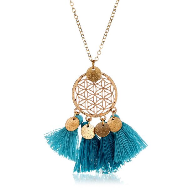 

qtwindy long tassel pendant necklace women boho sweater chain necklace tassel alloy fringe silk long vintage collar fashion, Silver