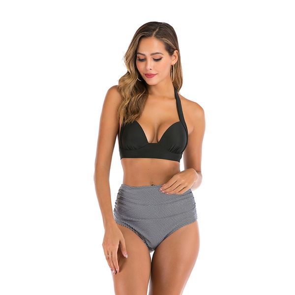 

ruuhee 2020 bikini swimwear women swimsuit bikini set front buckle bathing suit push up beachwear high waist female biquini#423, White;black