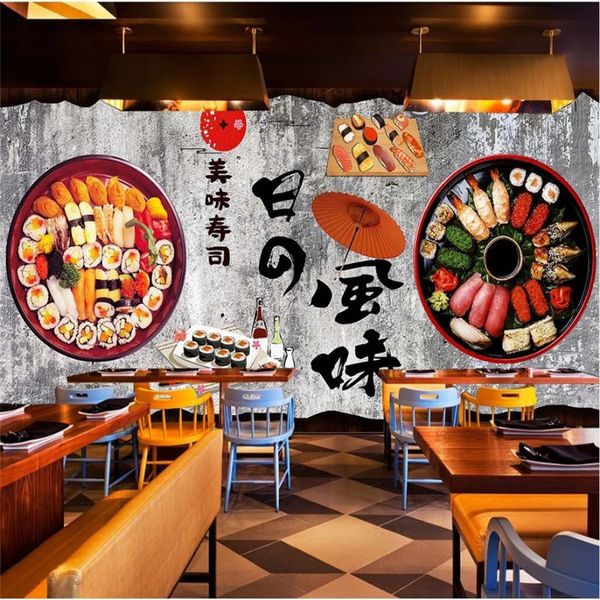 

retro nostalgic gray cement wall paper 3d japanese cuisine sushi restaurant industrial decorative mural wallpaper for walls 3d