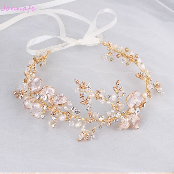 

jonnafe gold boho leaf hair crown wedding headband rhinestone bridal hair vine accessories women jewelry headpiece, Golden;white