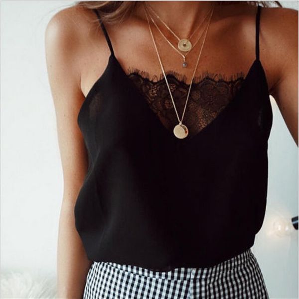 

women satin and lace sleeveless camisole tanks camis, White