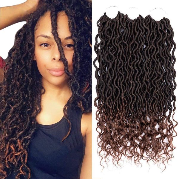 

3pcs/lot 18inches goddess locs crochet hair extensions bohemian faux locs curly crochet braiding hair synthetic hair ombre braids, Black
