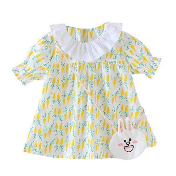 

dress +bag 2pcs baby girl dress newborn baby girl clothes cartoon cute clothes princess wedding, Red;yellow