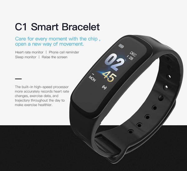 

c1p bracelet intelligent sports heart rate monitoring watch sleep step swimming waterproof male and female students watch, Slivery;brown