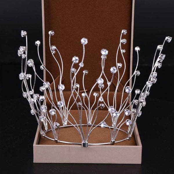 

silver large full circle rhinestones crown diadem crysral tiaras de noiva headpiece hair jewelry wedding bridal hair accessories, Golden;white