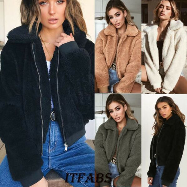 

2019 new thick fashion women winter warm hooded oversized coat jacket zip up casual warm fleece outwear, Black;brown