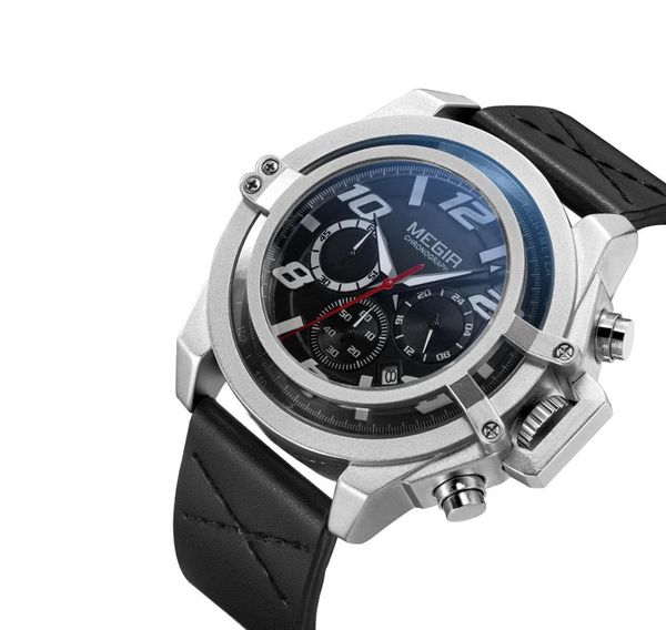 

megir watch men relogio masculino multi-function chronograph sports calendar quartz watch waterproof casual business men's, Slivery;brown