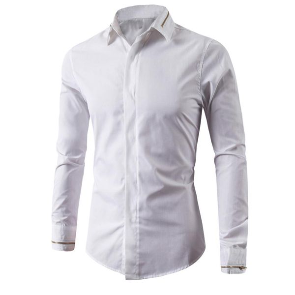 

fashionable men's shirts men spring autumn decorative zipper turn down collar long sleeve shirt slim gift, White;black