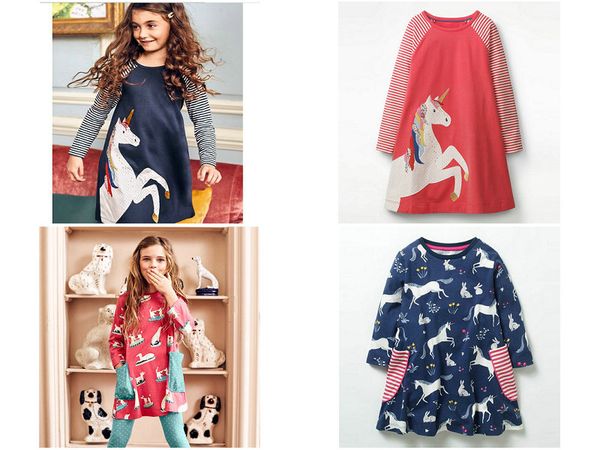 

baby girls unicorn appliqued princess dress kids cartoon hose mermaid flamingo animal printed boutique fall clothing cotton a-line dress, Red;yellow