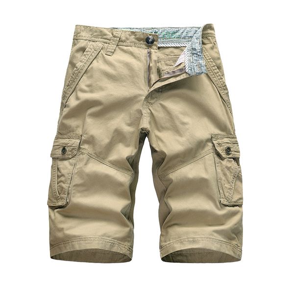 

mens cargo shorts active pleated canvas pure color capris zipper fly brown gray green black midweight no belt straight sytle, White;black