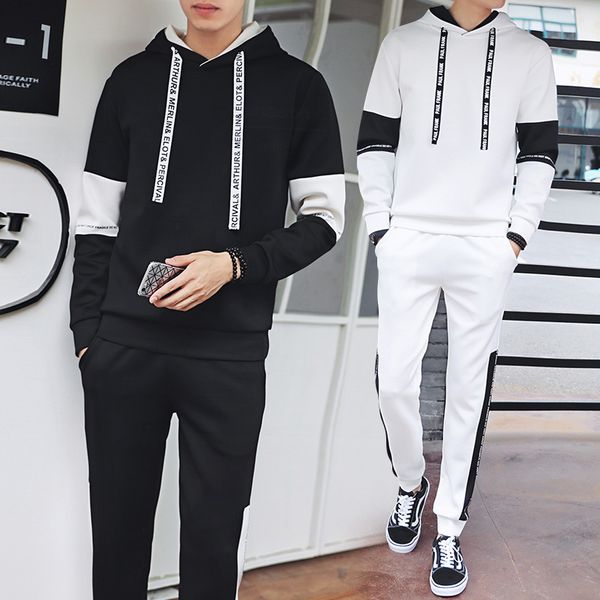 

men set winter autumn size -5xl male hooded pullover two piece casual suit jacket + pants 2 pcs pocket sportswear new, Gray