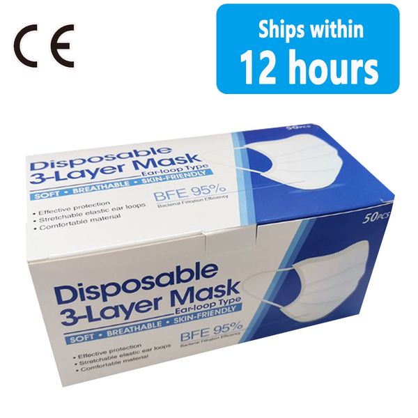 

в наличии сертификат се 50шт/коробка одноразовые маска для лица защитная маска 3 слоев пылезащитный анти-пыли маска бесплатная доставка